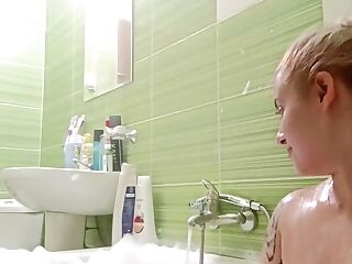 Hot Blonde Big Natural Tits Clean His Dick In The Bath